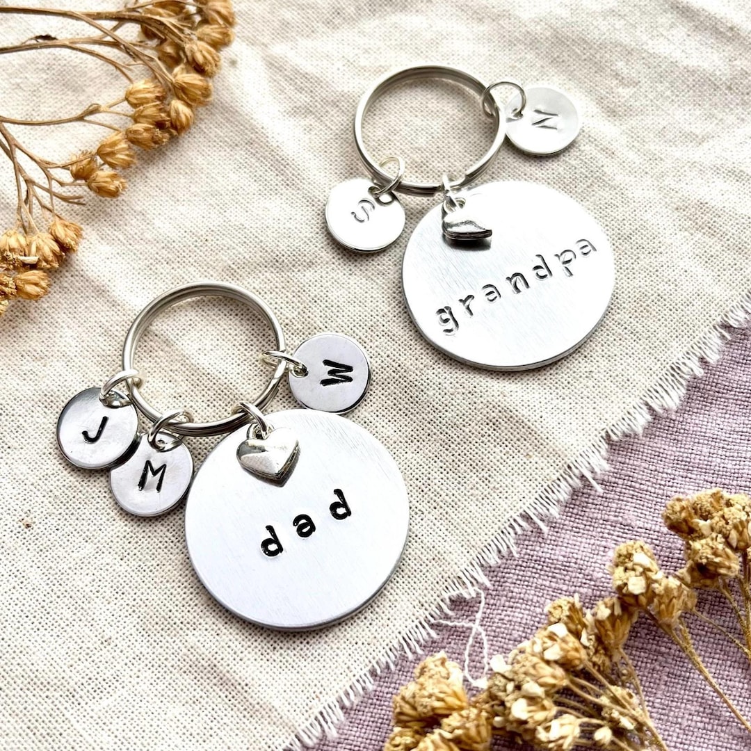 Dad Keyring Personalised Dad Keyring - Hand Stamped Silver Aluminium Keychain With ...