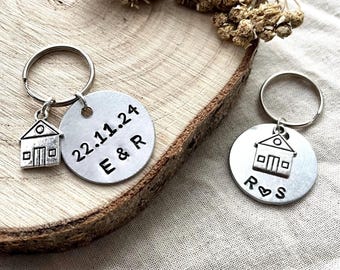 Personalisiertes erstes Zuhause Silber Schlüsselanhänger Geschenk - Neues Zuhause Einweihungsparty Geschenk - Einzug Geschenk - Schlüsselanhänger Set für neue Hausbesitzer