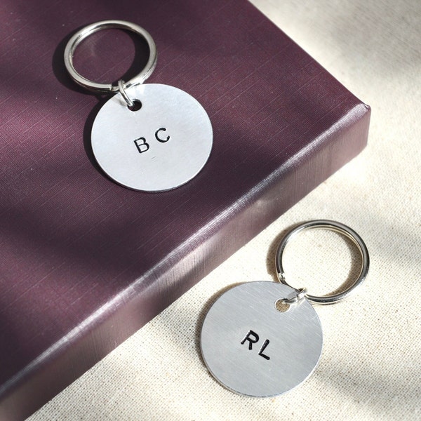 Personalised Initials Keyring - Custom Monogram Silver Aluminium Keychain, Round Letter Tag, Identity Keyring, Bridesmaid Gifts, Bag Keyring