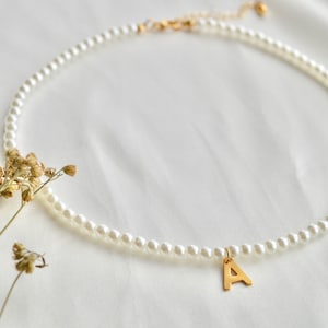 Pearl Gold Initial Necklace - Personalised Minimalistic Handmade Gifts for Family and Bridesmaids