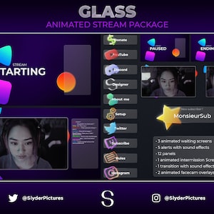 Animated Stream Pack / Stream Package / Overlays / Twitch Assets &quot;GLASS&quot; [ENG-FR]