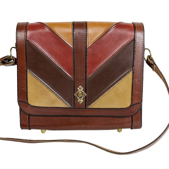Vintage 60s 70s Striped Faux Leather Handbag