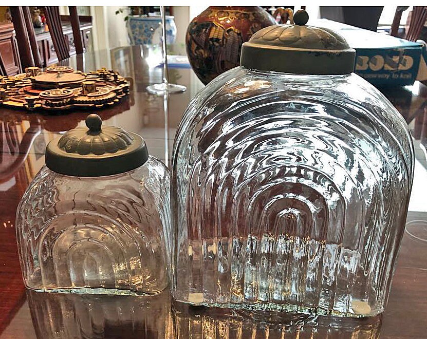 Pair of Art Deco Glass Kitchen Counter Jars / Containers With Stylized Pewter Lids C.1930 - Etsy