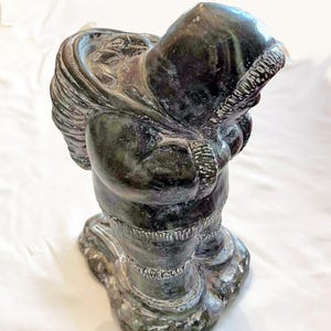 Inuit Soapstone Carving Inuit Seal Hunter, Grey Soapstone, 8&quot; tall, in Excellent Condition c.1950