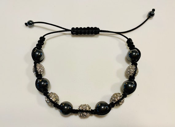 Black Corded Macrame Bracelet with Alternating Ro… - image 1