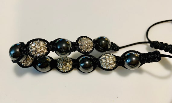 Black Corded Macrame Bracelet with Alternating Ro… - image 3