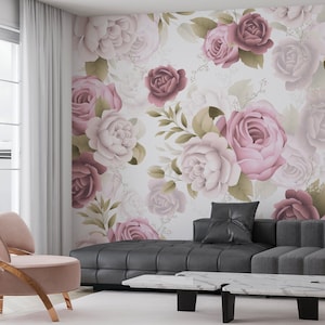 Watercolor Rose Wallpaper Mural: Vintage Floral Wallcovering
