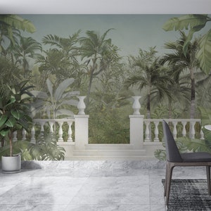 Ancient Greek Forest Wallpaper. Ancient Roman Marble Fence Botanical Landscape Wallpaper. Removable Wall Mural. Ancient Garden Wallpaper