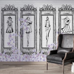 Carta da parati elegante per boutique, murale di moda femminile, carta da parati personalizzabile per negozi, carta da parati per ufficio, carta da parati per modelle femminili, decorazione elegante per donna