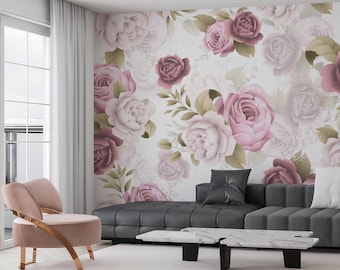 Aquarell Rose Tapete Wandbild: Vintage Blumen Tapete