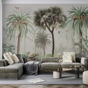 Watercolor Tropical Jungle Wallpaper Mural: Exotic Forest, Removable Wallpaper