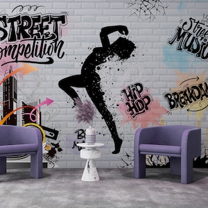 Custom Graffiti Mural: Dance School, Music Cafe Wallpaper
