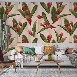 Guzmania Wallpaper Tropical Flowers Wallpaper Tropical Mural Tropical Wallpaper Tropical Plants Mural Carta da parati facilmente rimovibile Dimensioni personalizzate