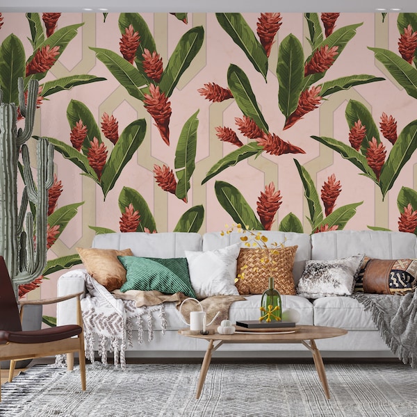 Guzmania Wallpaper Tropical Flowers Wallpaper Tropical Mural Tropical Wallpaper Tropical Plants Mural Easy Removable Wallpaper Custom Size