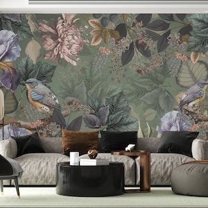 Vintage Floral Wallpaper: Boho Botanical Wall Mural, Easy Removable