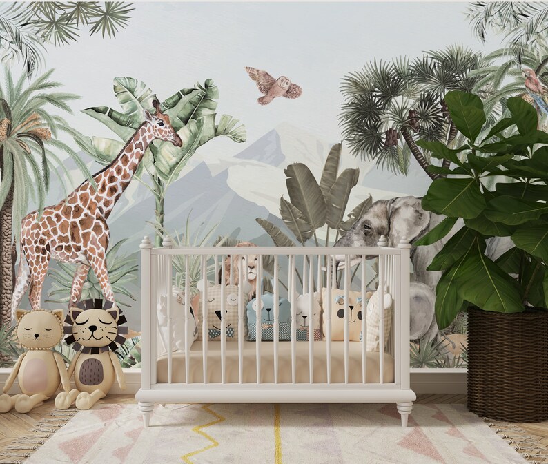Animal Kingdom Nursery Wallpaper. Watercolor Forest Kids Etsy