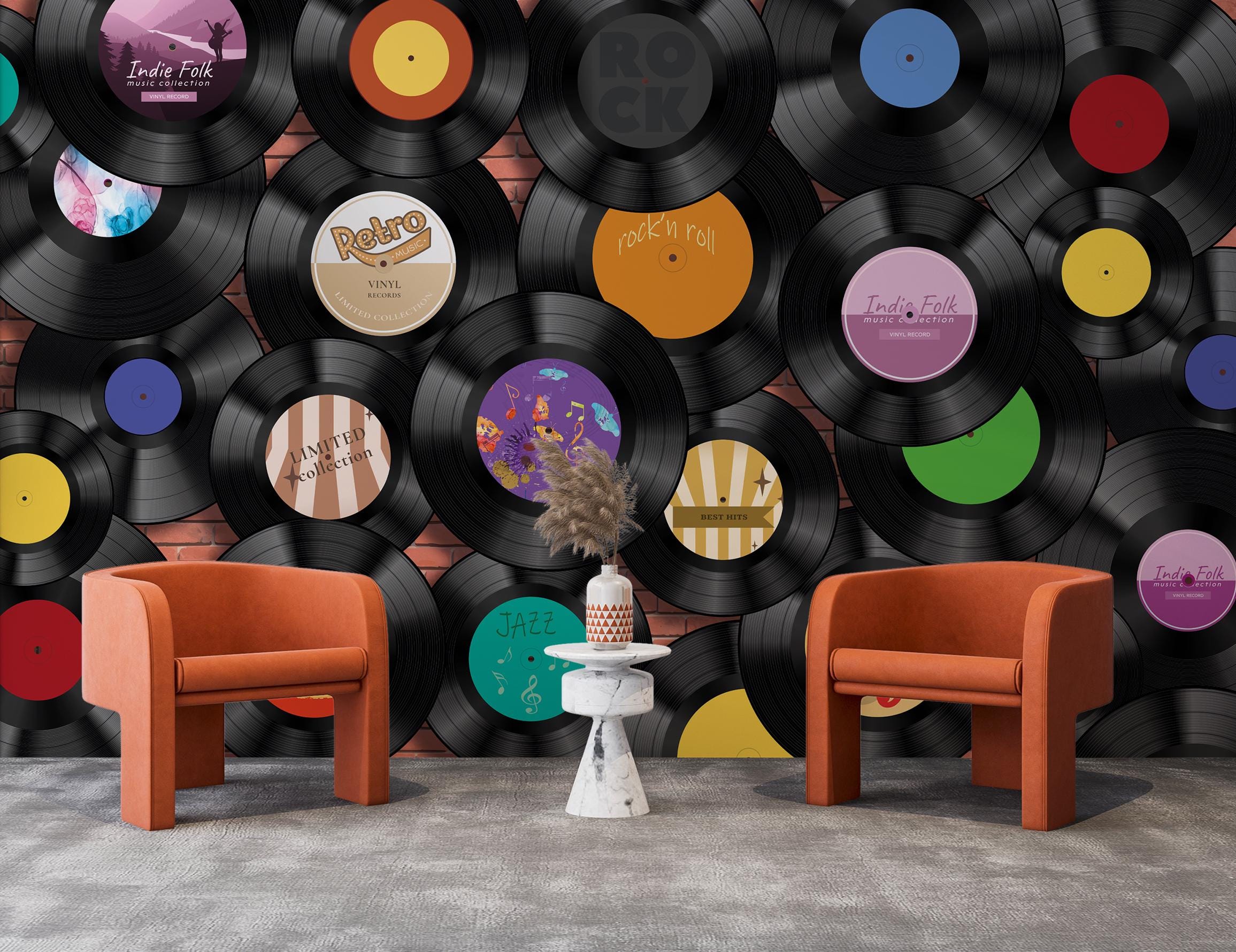 Retro Vinyl-Schallplatte Tapete: Musik-Themen-Wand-Wandbild, kundenspezifische Größe
