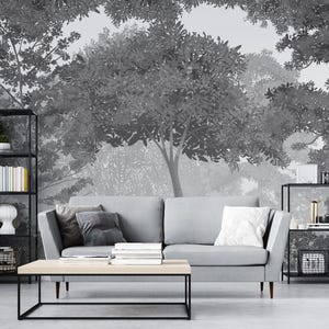 Papel tapiz de bosque brumoso Mural de pared de paisaje tropical Papel tapiz extraíble fácil Mural de jungla Papel tapiz personalizable y de tamaño personalizado