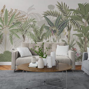 Pastel Tropical Forest Wallpaper Mural: Removable Wallcovering