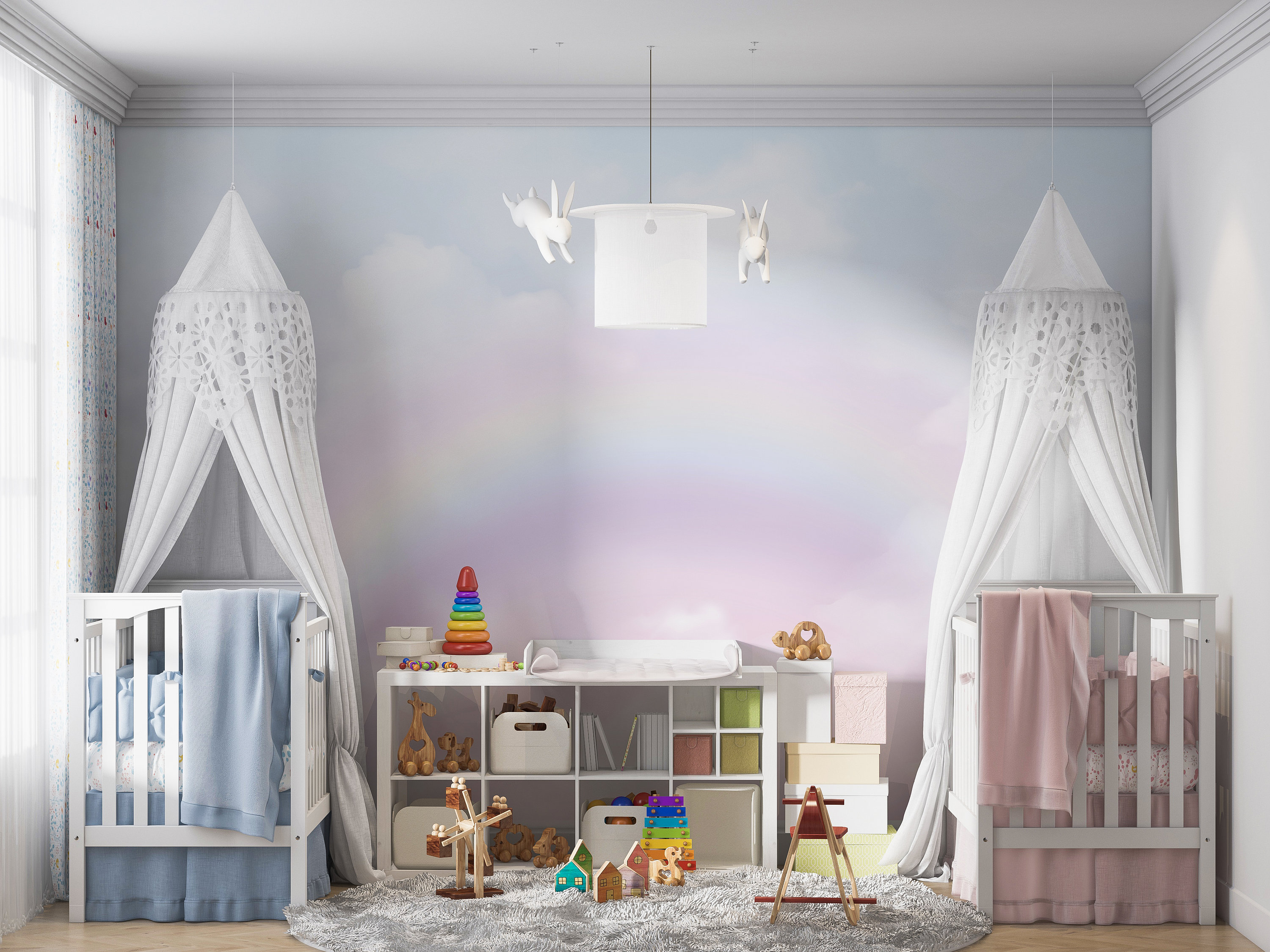 Rainbow Sky Nursery Wallpaper, Pastel Clouds, Kids Mural - Etsy