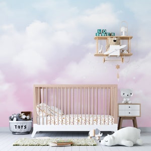 Colorful Sky Wallpaper Sky Mural Clouds Wallpaper Custom size Kids Room Mural Customizable Kids Mural Nursery Wallpaper