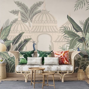 Chinoiserie Peacock Wallpaper: Asian Garden Wall Mural