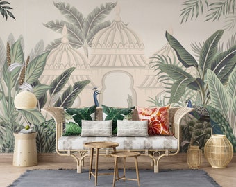 Chinoiserie Peacock Wallpaper: Asian Garden Wall Mural