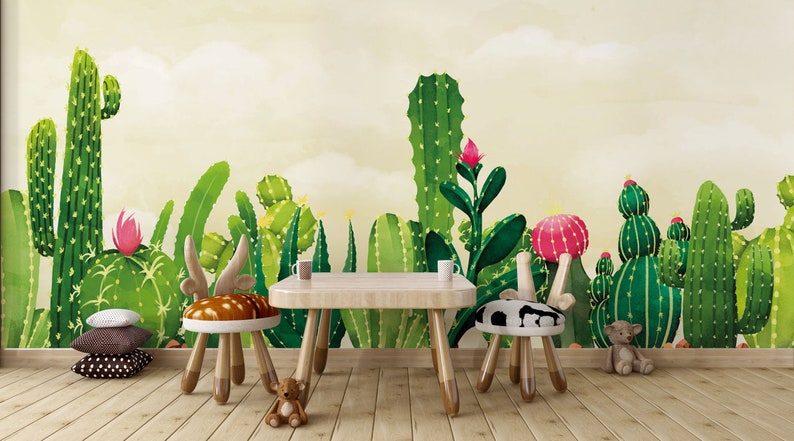 Cactus Nursery Wallpaper. Arizona Desert Cacti Kids Wallpaper. - Etsy