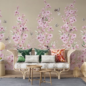 Floral Chinoiserie Wallpaper: Asian Blossom Tree Wall Mural