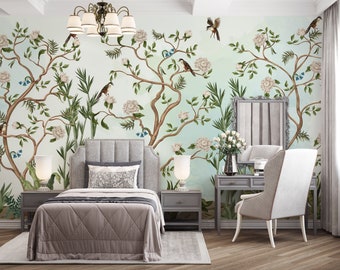 Chinoiserie Floral Wallpaper: Asian Birds Wall Mural