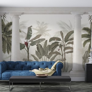 Ancient Greek Columns Wallpaper. Ancient Roman Forest Landscape Mural. Easy Removable Wallpaper. Ancient Arches Wallpaper. Garden Wallpaper