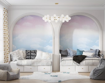 Colorful Sky Nursery Wallpaper. Pastel Color Kids Mural. Sky, Clouds Nursery Mural. Elegant Modern Kids Wallpaper. Easy Removable Wallpaper