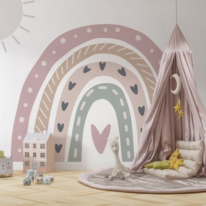 Customizable Rainbow Nursery Mural: Boho Kids Room Wallpaper