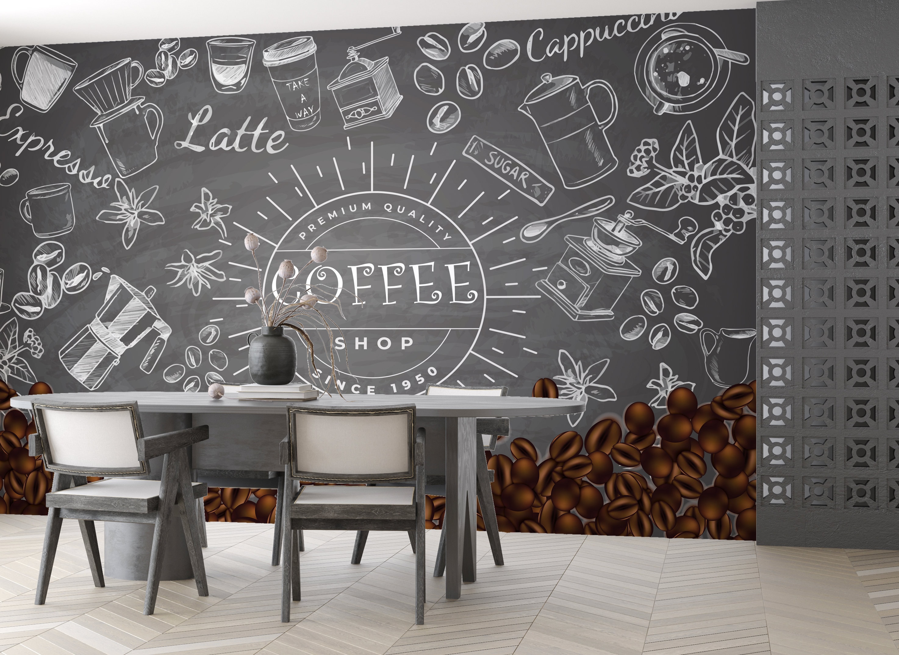 Coffee Shop Wallpaper. Customizable Coffee Corner Kitchen Wallpaper