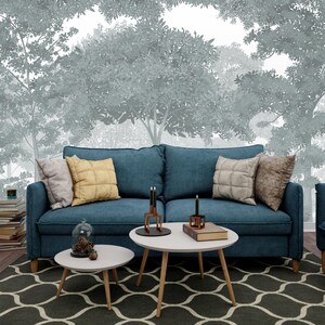 Papel tapiz de bosque brumoso con acuarela Mural de pared tropical Papel tapiz extraíble fácil Mural botánico Papel tapiz personalizable y de tamaño personalizado