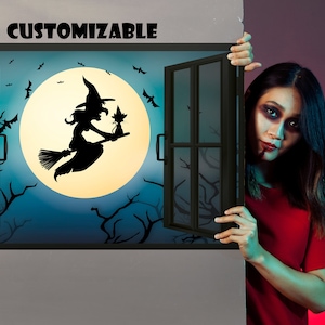 Fliegende Hexe Halloween Aufkleber: Kundengerechter gotischer Fensteransicht-Aufkleber