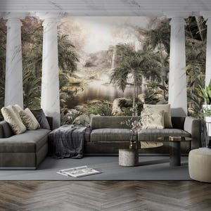 Ancient Roman Garden Wallpaper Ancient Roman Columns Botanical Forest Landscape Easy Removable Wall Mural Ancient Tropical Wallpaper
