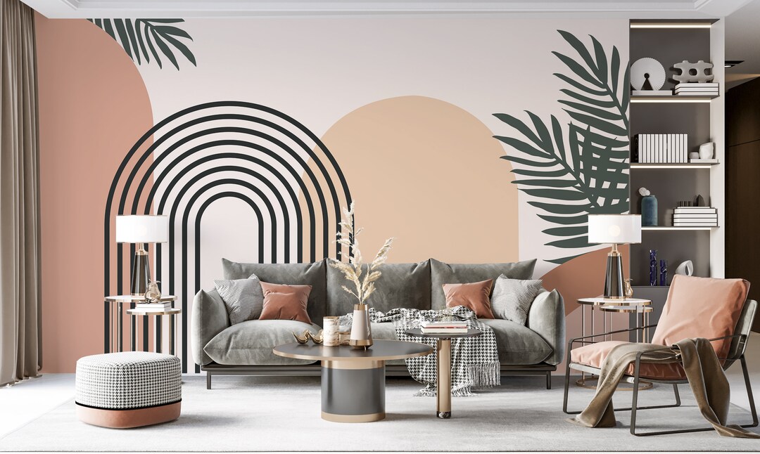 Mid Century Modern Wallpaper. Retro, Vintage, Boho Design Customizable ...