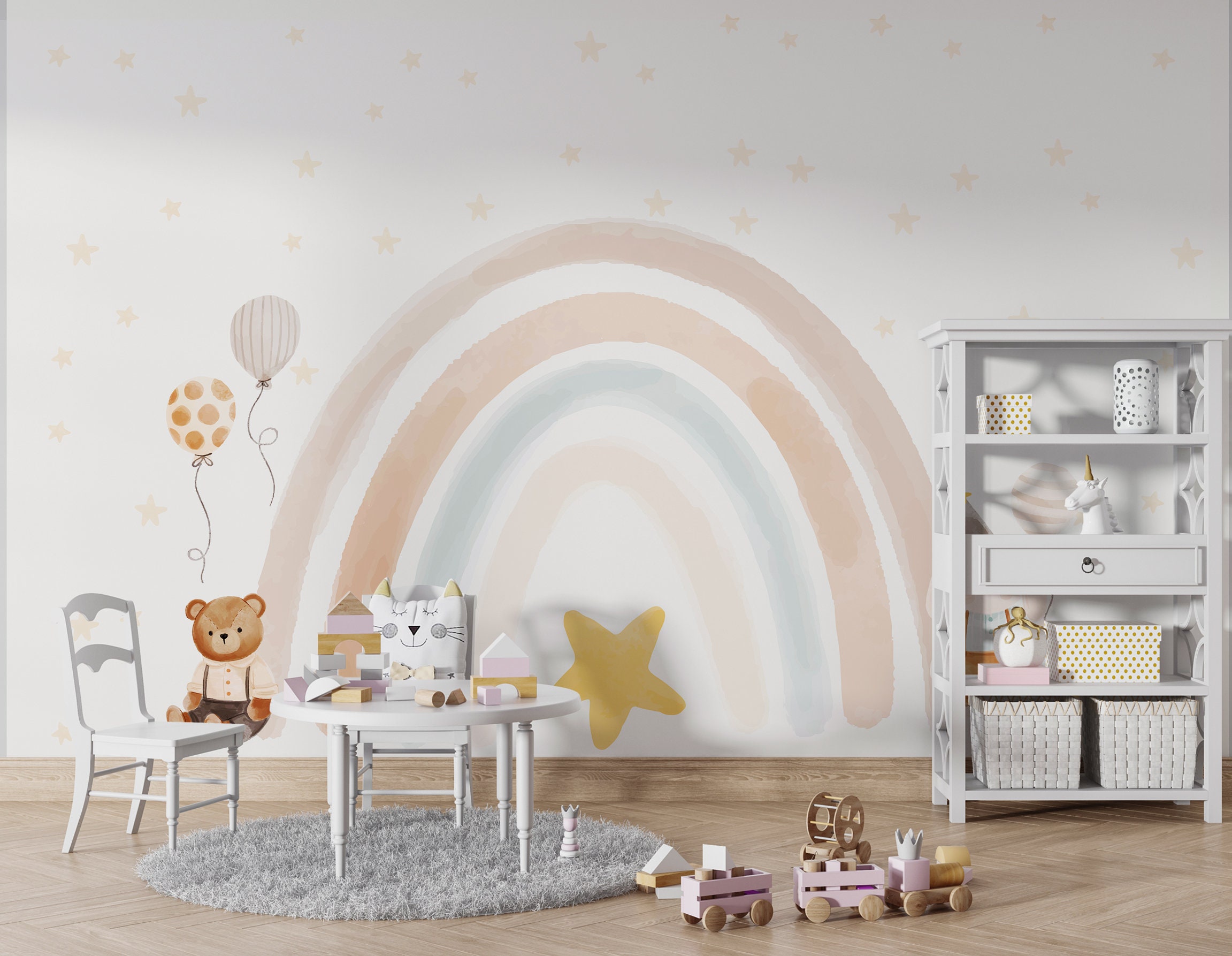 Watercolor Rainbow Wallpaper: Pastel Nursery Mural (removable) - Etsy