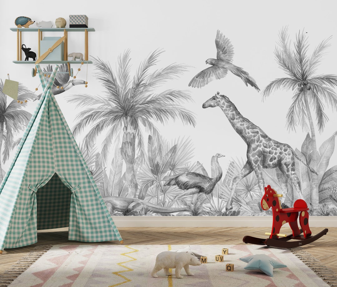 Tropical Kids Wallpaper Forest Nursery Mural Animal Kingdom Nursery