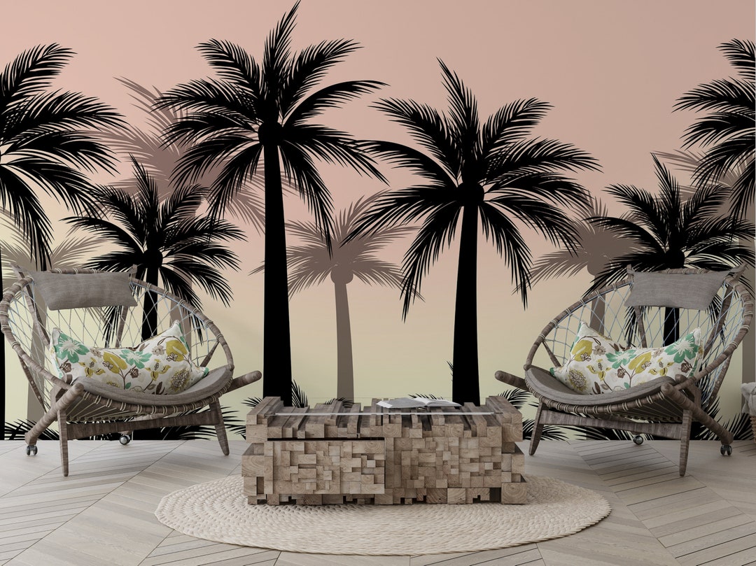 Tropical Sunset Palm Trees Wallpaper Mural - Customizable - Etsy