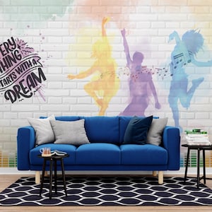 Customizable Graffiti Dance Mural: Music & Dance Academy Wallpaper