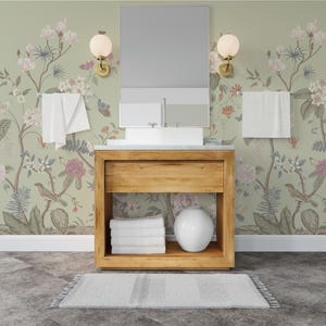 Carta da parati Chinoiserie Design floreale Arte murale asiatica Fiori e uccelli Carta da parati facilmente rimovibile Rivestimento murale di dimensioni personalizzate