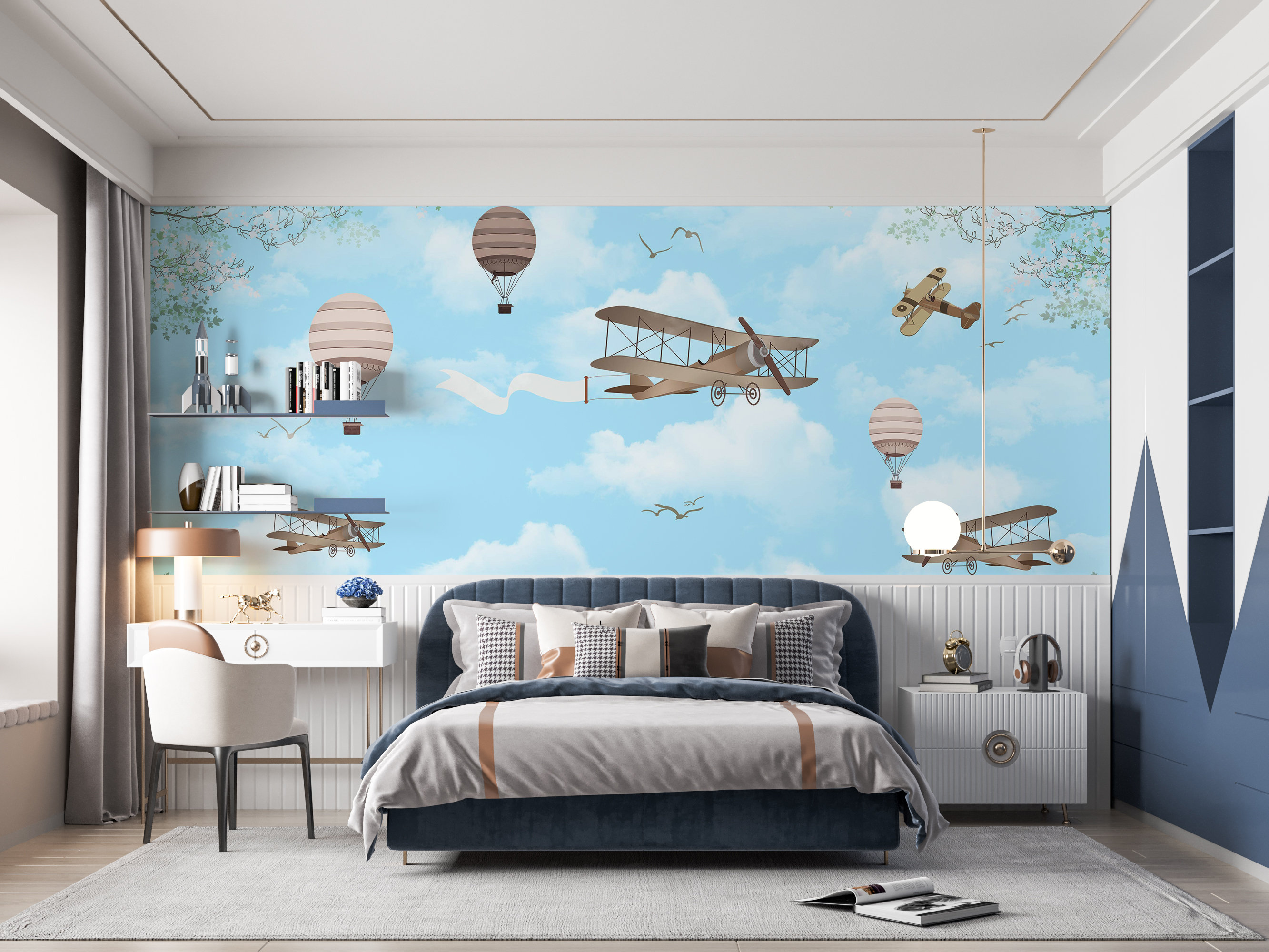 Retro Airplane Wallpaper Mural: Kids Nursery Decor - Etsy