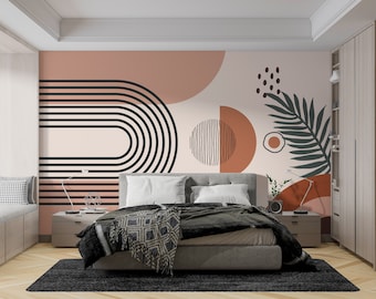 Mid Century Modern Tapete. Retro, Vintage, Boho Designs Personalisierbares Wohnzimmer Wandbild