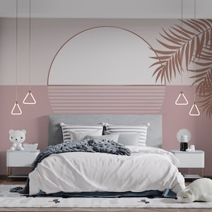 Mid Century Modern Sunset Wallpaper Mural: Boho Tropical Leaves