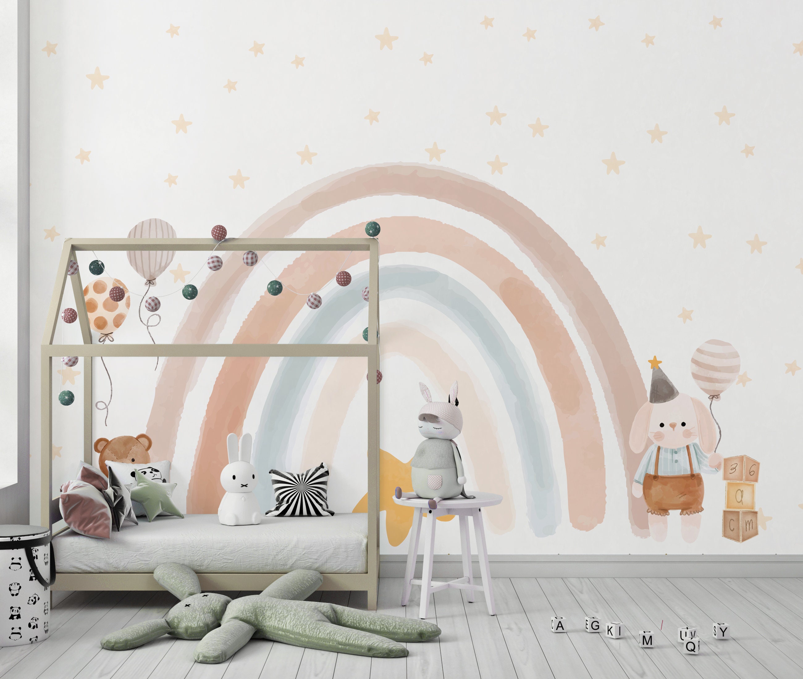 Watercolor Rainbow Wallpaper: Pastel Nursery Mural (removable) - Etsy