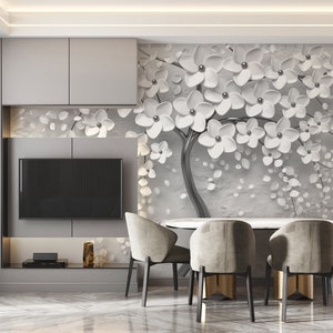 3D Floral Tree Wallpaper Mural: Easy Removable Wall Art