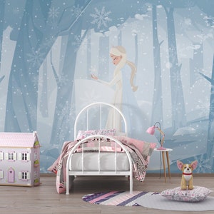 Snow Queen Wallpaper. Snow Princess Kids Mural.North Pole Dream Customizable Kids Wallpaper. Ice Princess Nursery Mural.Removable Wallpaper