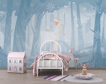 Snow Queen Wallpaper. Snow Princess Kids Mural.North Pole Dream Customizable Kids Wallpaper. Ice Princess Nursery Mural.Removable Wallpaper